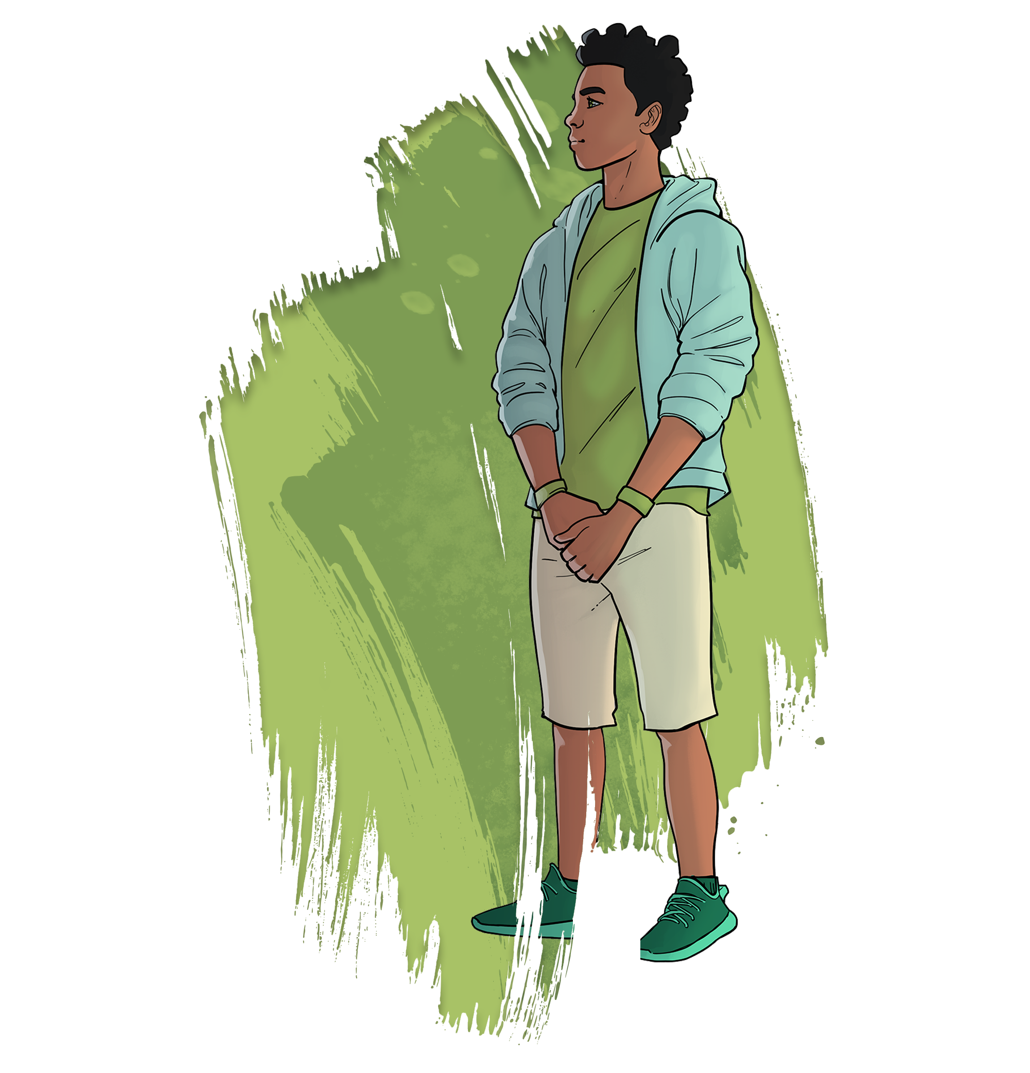 A young person looks into the distance.