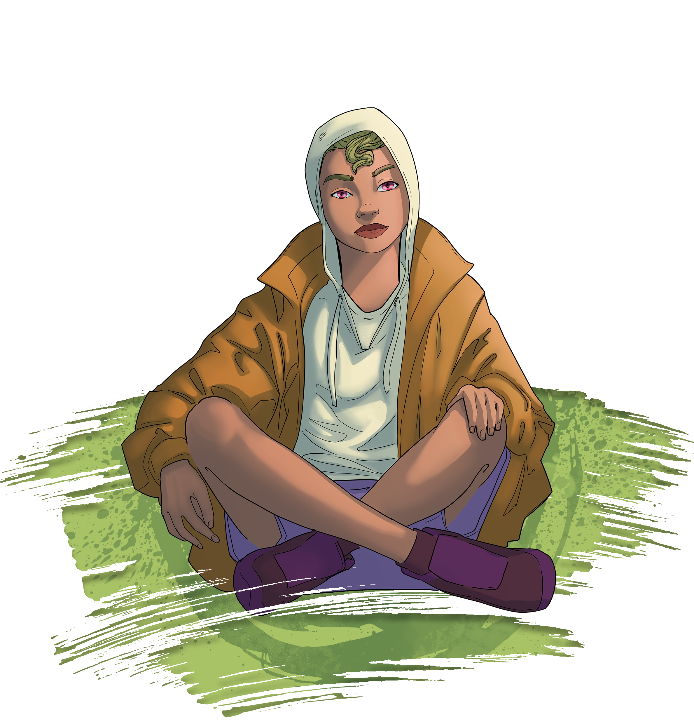 Rangatahi sitting with legs crossed.
