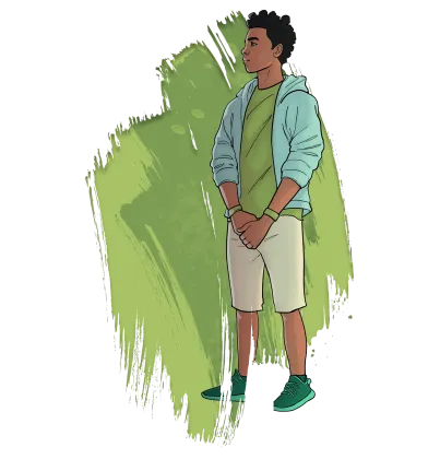 A young person looks into the distance.