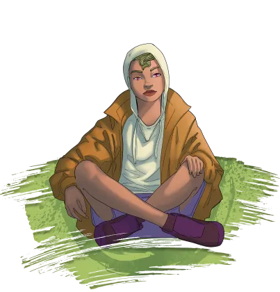 Rangatahi sitting with legs crossed.